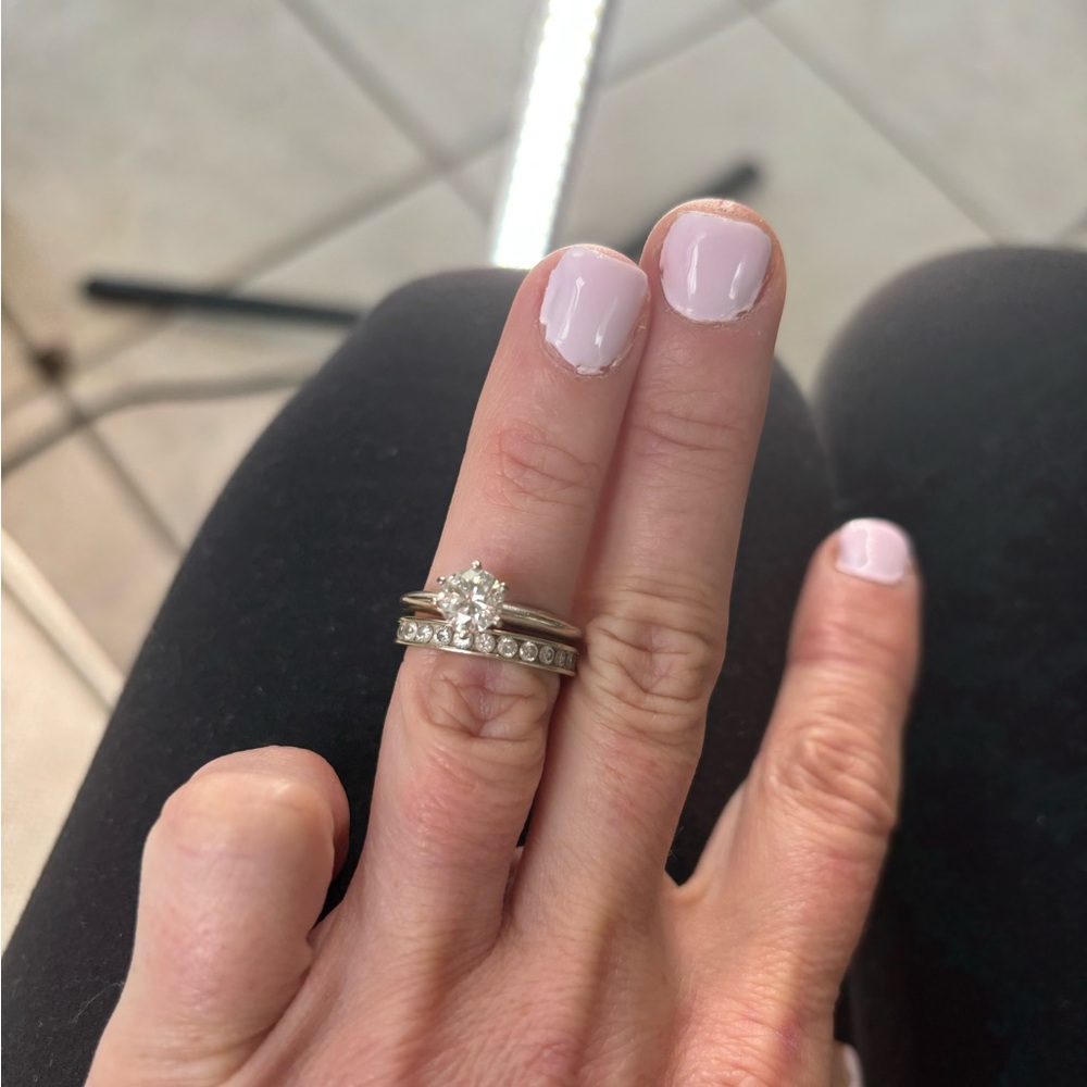 14K White Gold Engagement Ring 1 carat plus diamond wedding band